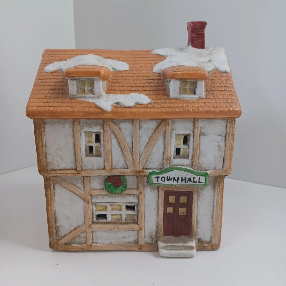 Vintage Christmas Porcelain Lighted‎ Village Town Hall No Light